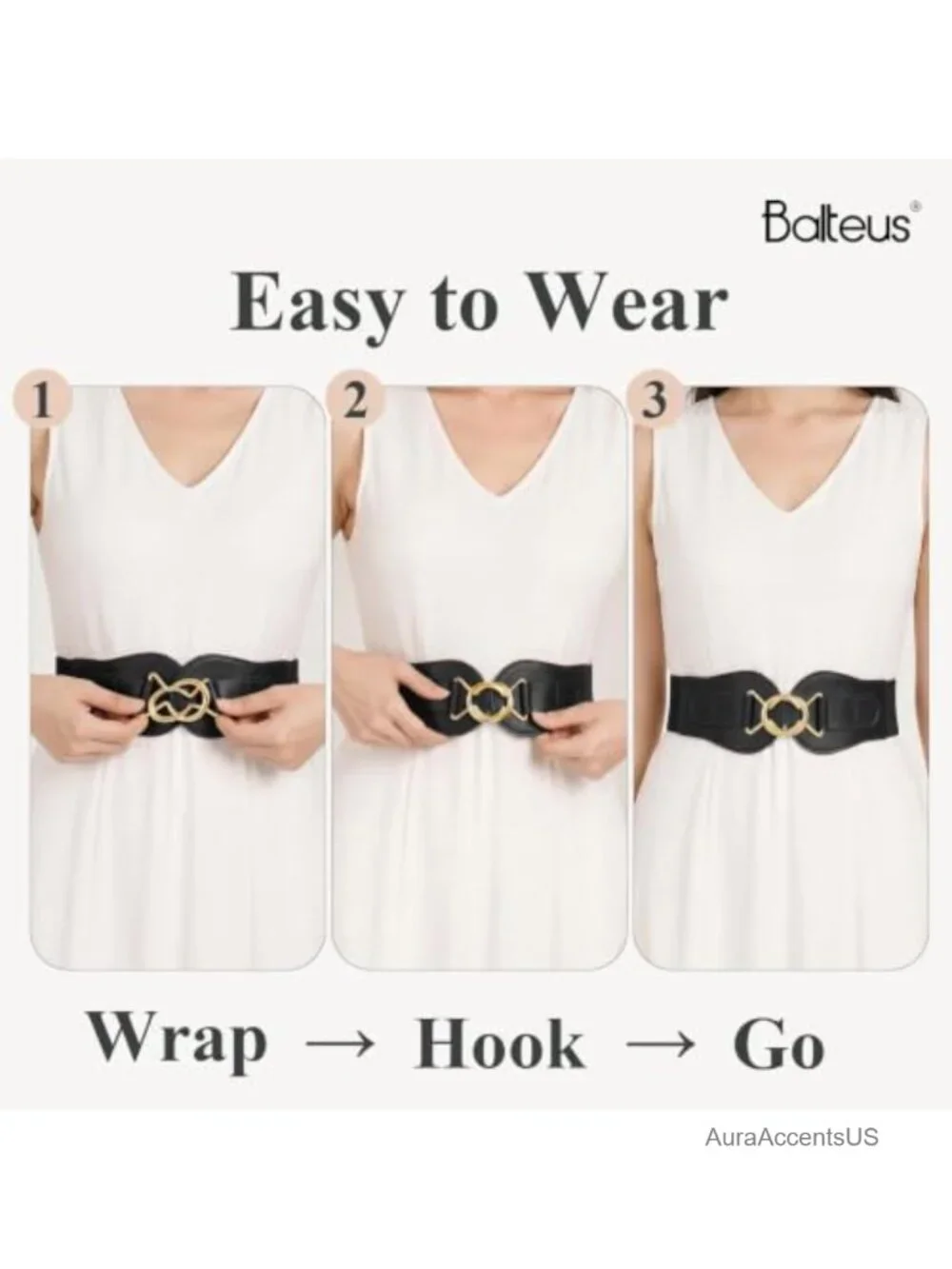 Wide Waist Belt Stretchy Woven Elastic Belt Gold-Tone Interlocking Buckle for